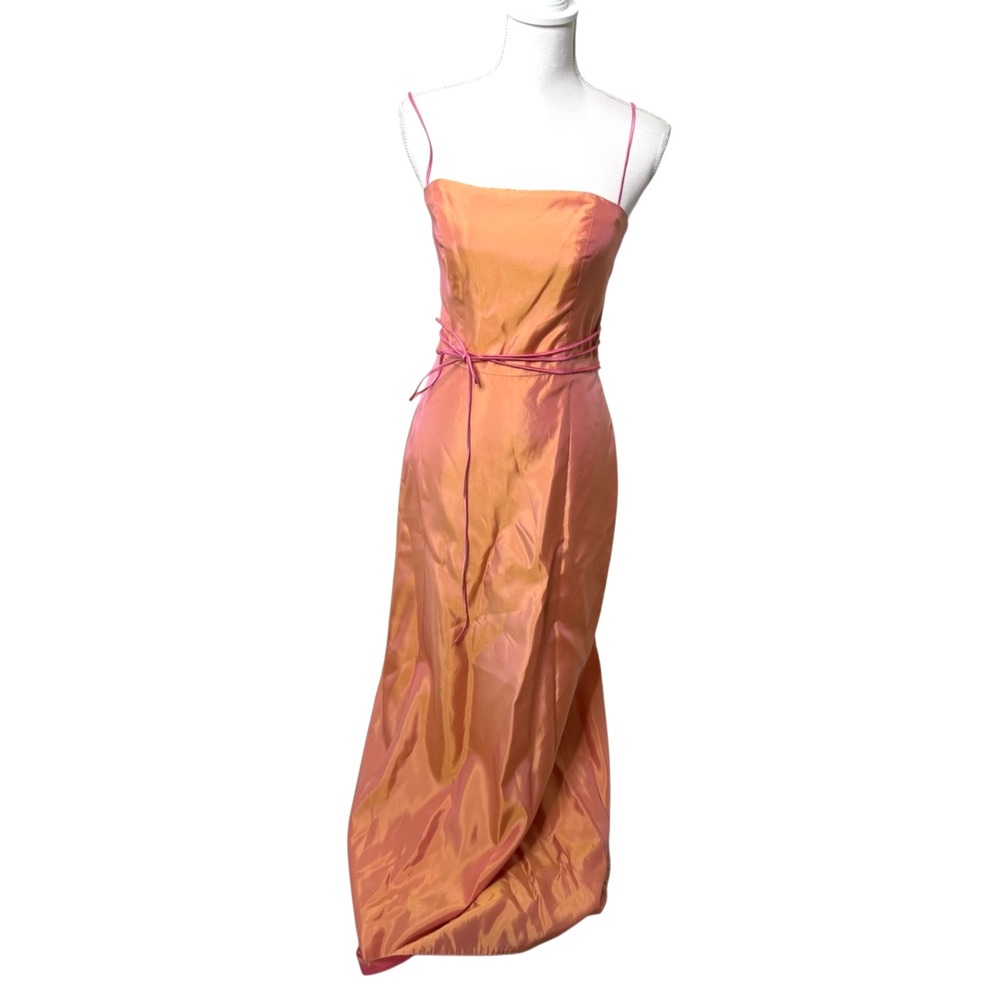 Vtg Jim Hjelm Occasions Women's Dress Iridescent Orange Sz 8 Formal Y2K Satin